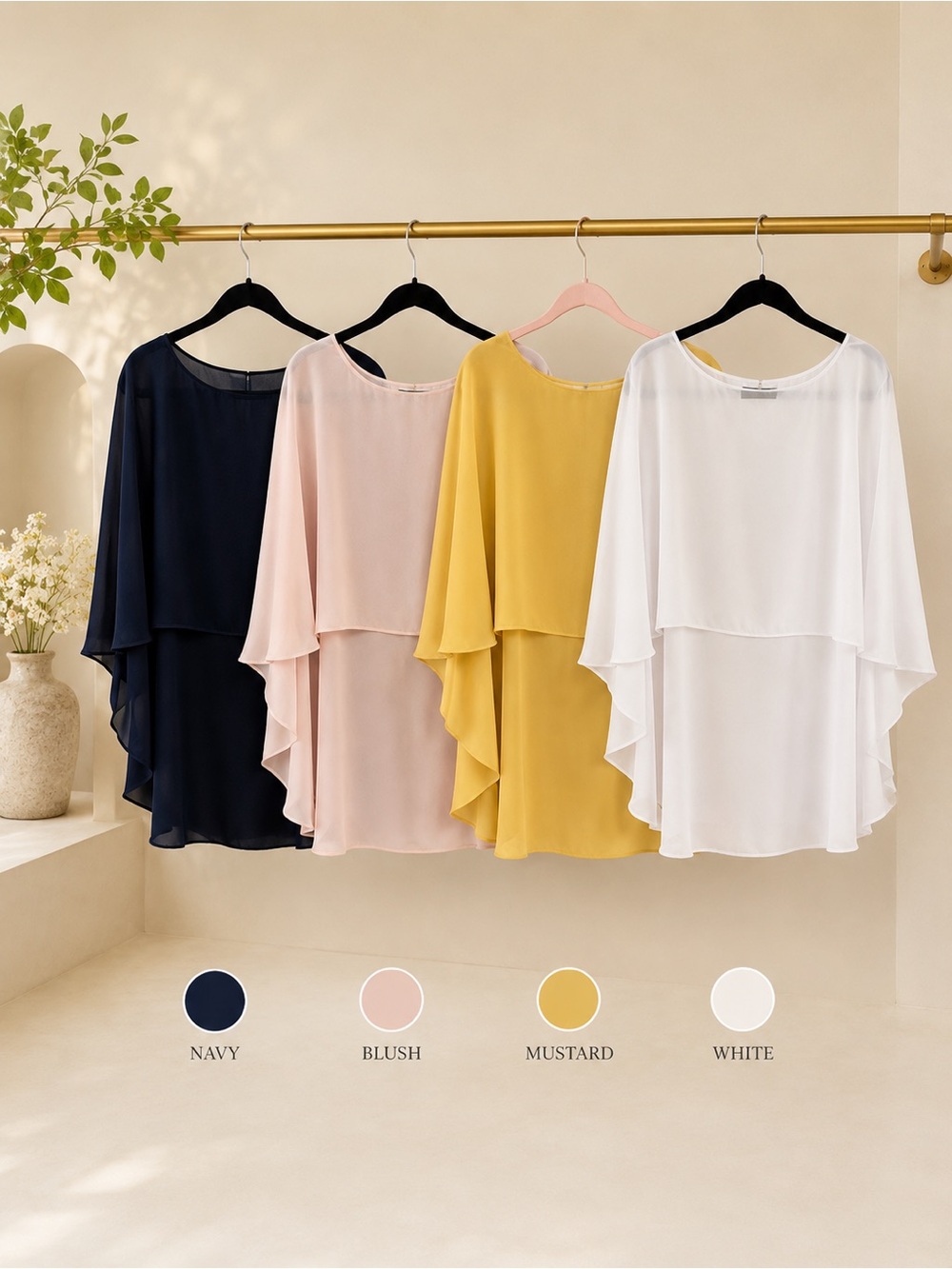 Set of four chiffon toppers. Colors as shown